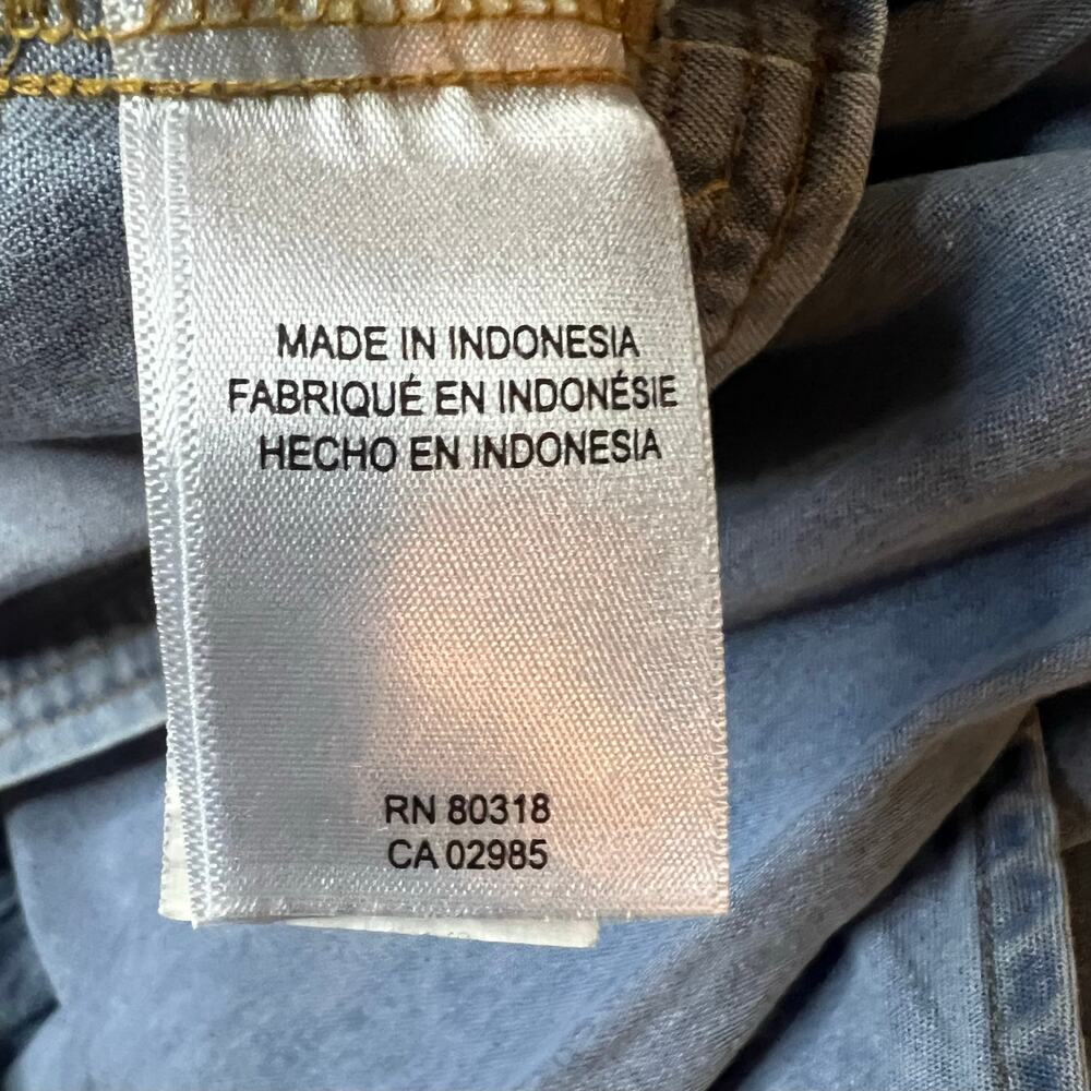 NWT, Lucky Brand Denim High Low Blouse, 3/4 Puff Sleeve, V Neck, Blue, Med - Picture 6 of 8